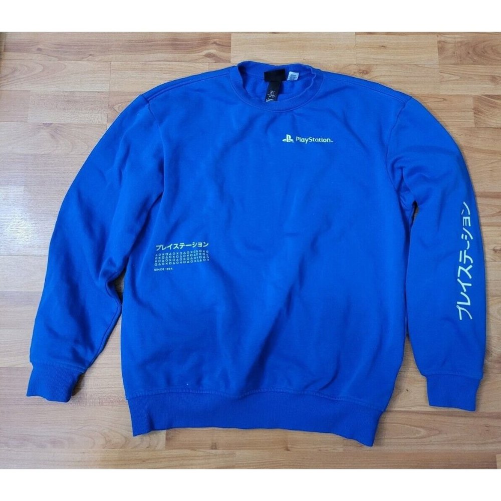 Sony PlayStation Blue Crewneck Sweatshirt with Japanese Text